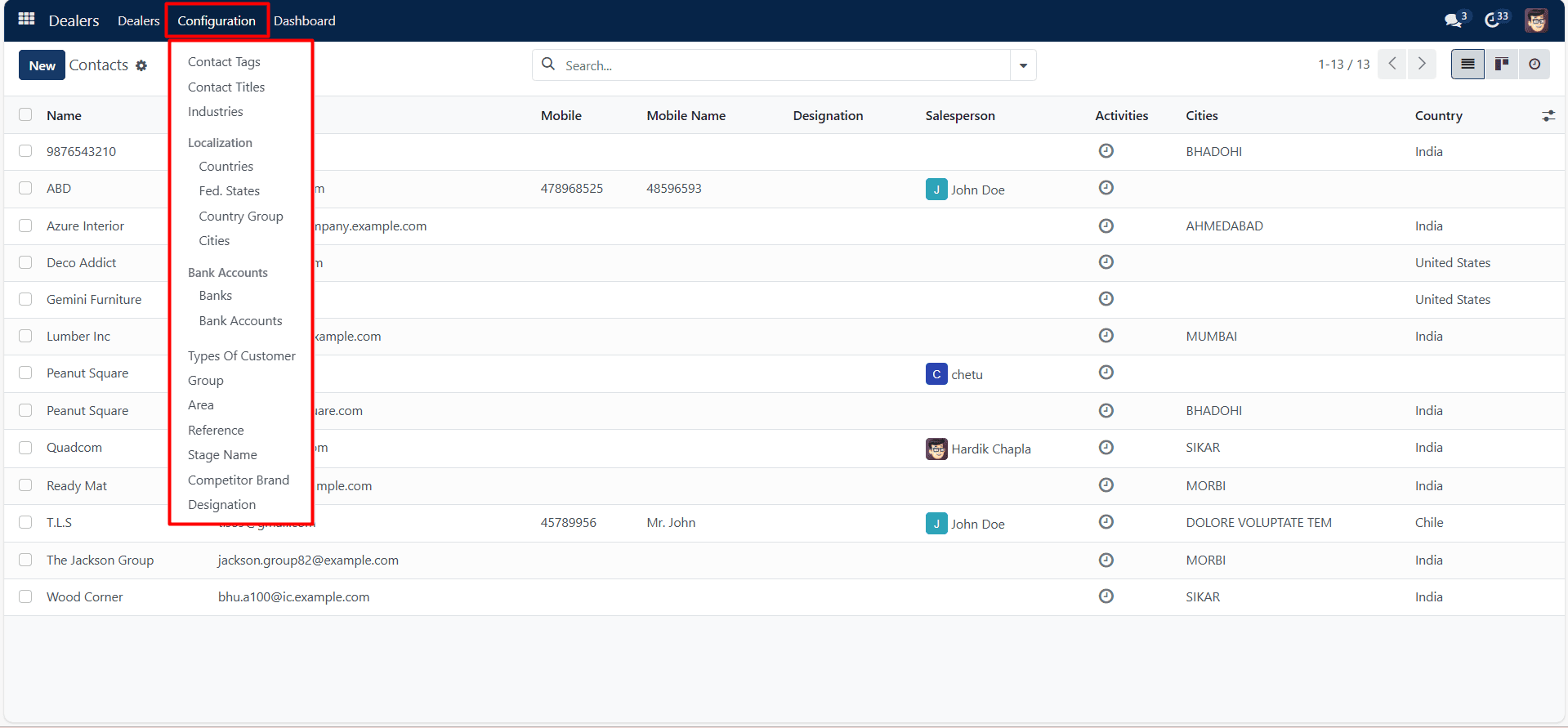 Dealer Configuration