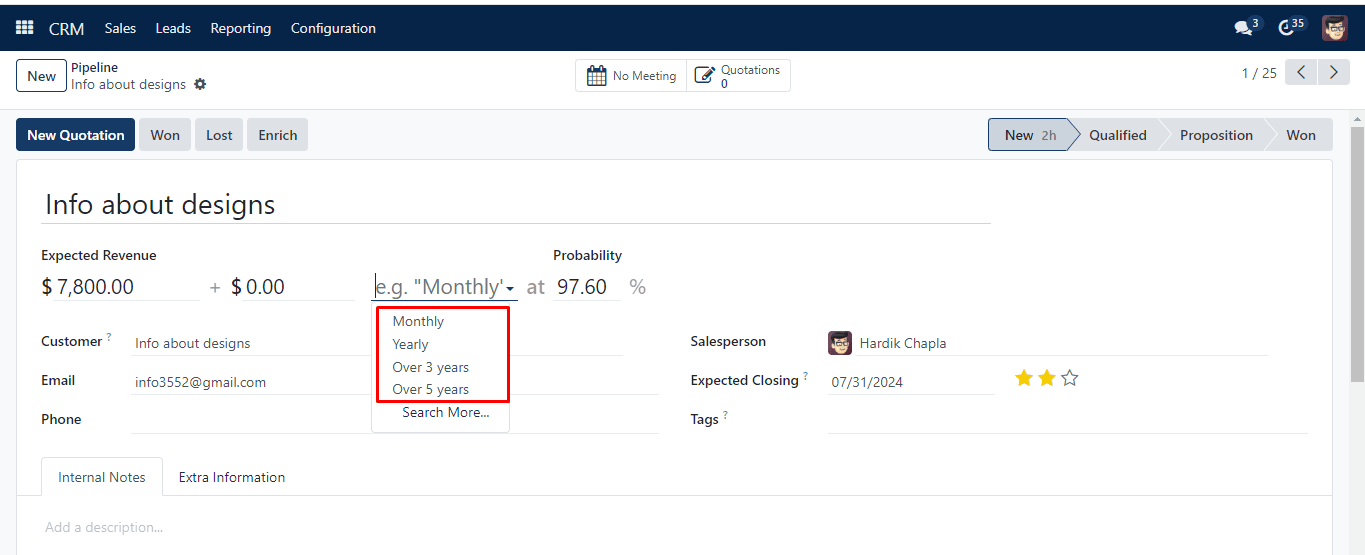 Revenue Month Dropdown Menu